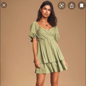 Lulus Pistachio Green Puff Sleeve Dress
